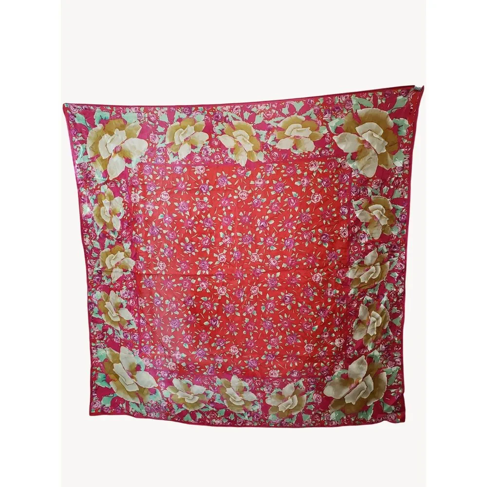 Silk Oscar De La Renta Scarf Accessory Street Colab Red Rose & Bonus Talbots VTG